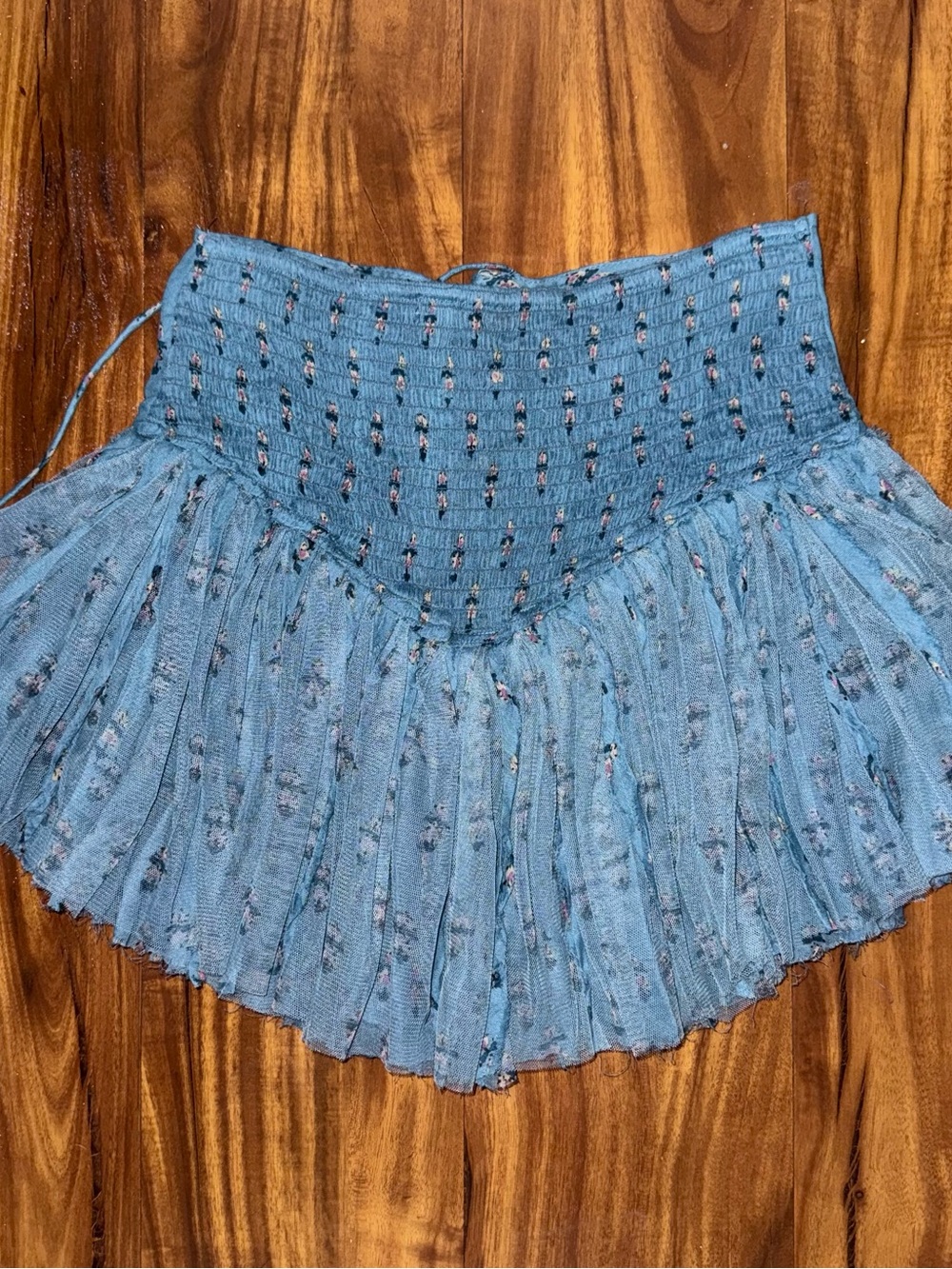 FP One Blossom Mini Skort /Boho Lace-Up Blue Floral Tulle Mini Skort NWOT - Picture 6 of 6